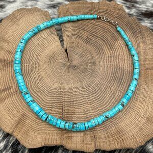 1990s Native American SANTO DOMINGO Kingman Turquoise Heishi Graduated Necklace